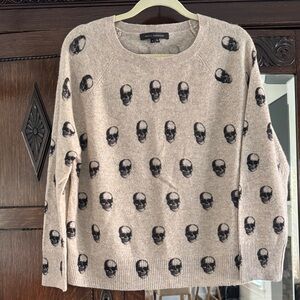 Skull Cashmere Tan and Black Skull Pattern Sweater